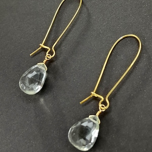 Prasiolite Drop Earrings: Gold Vermeil Sterling Silver, Green Amethyst