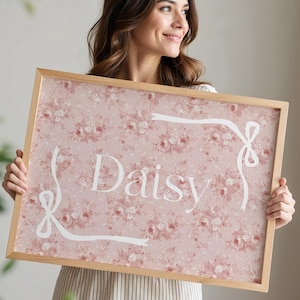 Vintage Floral Name Print Sweet Girly Chinoiserie Custom Monogram Wall Art Dusty Pink Flower Poster Personalized Coquette Nursery Printable
