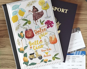 Italian Summer Passport Cover Girly Leather Passport Holder Aperol Spritz Mediterranean Vacation Accessory European Girls Trip Travel Gift