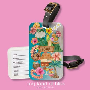Tropical Luggage Tag Hawaii Beach Lover Gift Girls Trip Hibiscus Flower Leather Backpack Name Tag Palm Tree Coconut Girl Meet Me In Hawaii