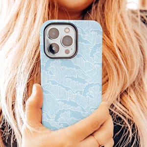 Beachy Phone Case Blue Waves Cell Phone Cover Coastal Aesthetic Surfer iPhone 16 15 14 13 12 11 Pro Max Plus Samsung S25 S24 S22 Pixel 9 8 7