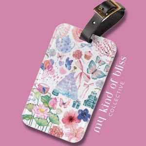 Coquette Luggage Tag Girly Floral Bow Travel Accessory Suitcase Label Aesthetic Daughter Gift Girls Trip Pretty Collage Backpack Name Tag
