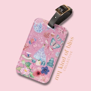 Coquette Luggage Tag Grand Millennial Girly Aesthetic Travel Gift Pink Bow Bag Tag Floral Cute Vacation Accessory Butterfly Suitcase Label