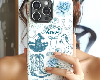 Cowgirl Phone Case Cute Collage Western iPhone Cases Preppy Samsung Galaxy Cover Country Western Protective Case Floral Bow Cowboy Rodeo Art