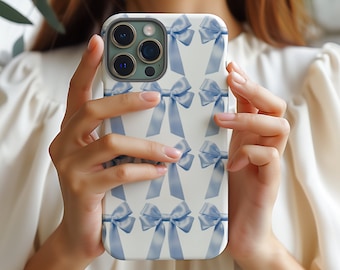 Coquette Phone Case Blue Bow Collage Ribbon Something Blue Cute iPhone 15 14 13 12 11 Pro Max Plus Samsung Galaxy S24 S23 S22 Google Pixel