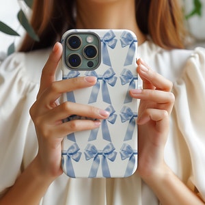 Coquette Phone Case Blue Bow Collage Ribbon Something Blue Cute iPhone 15 14 13 12 11 Pro Max Plus Samsung Galaxy S24 S23 S22 Google Pixel image 1