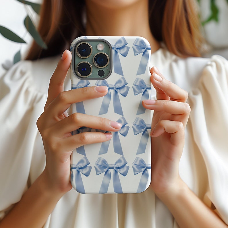 Coquette Phone Case Blue Bow Collage Ribbon Something Blue Cute iPhone 15 14 13 12 11 Pro Max Plus Samsung Galaxy S24 S23 S22 Google Pixel image 1