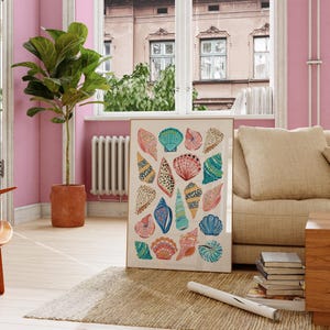 Featured here is my Colorful Seashell Digital Print. It features a collage of colourful hand illustrated seashells with bold patterns on a white background. Perfect for coconut girls, beach lovers, bar carts, kitchens, dorms, bedrooms, roommate gifts