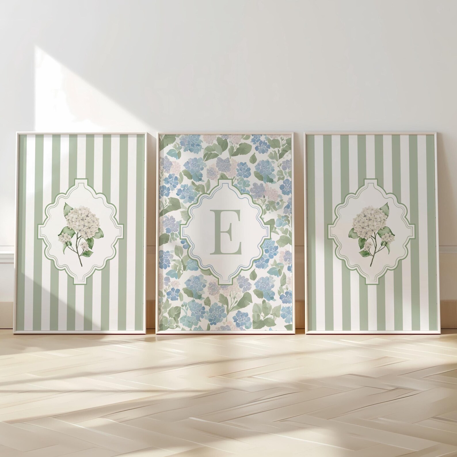 Sage Hydrangea Set of 3 Prints Custom Letter Printable Coquette Girls ...