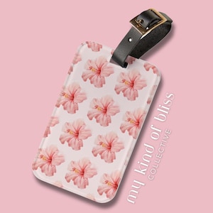 Pink Hibiscus Luggage Tag: Tropical Travel Accessory, Beach Party Favor