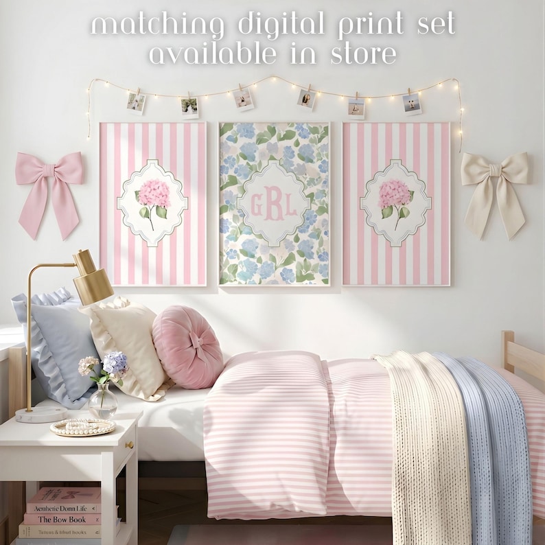 Personalized Hydrangea Monogram Pillow Preppy Coastal Throw Pillow Teen Girly Bedroom Decor Dorm Bed Pillow Nursery Chair Pillow Old Money image 12