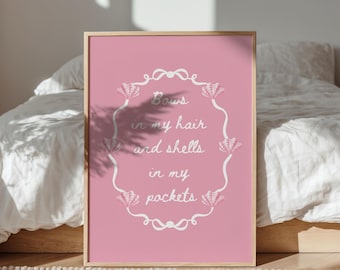 Coquette Seashell Print Pink Coastal Wall Art Printable Beach Bedroom Decor Girly Shell Poster Dorm Room Wall Art Digital Download Girly