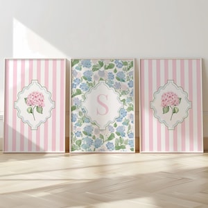 Personalized Hydrangea Initial Print Set: Grand Millennial Girls Room Decor (Digital Download)