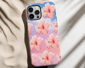 Hibiscus Collage Phone Case Coconut Girl Pink Floral Beach Aesthetic iPhone 15 14 13 12 11 Pro Max 8 Plus Samsung Galaxy S23 S22 S20 Google