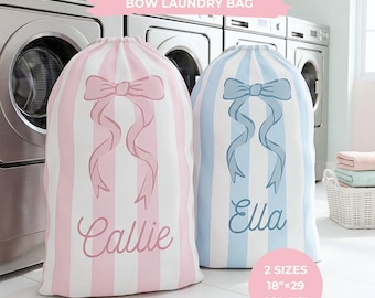 Personalized Coquette Laundry Bag Bow Laundry Bag Dorm Move In Gift Pink Blue Summer Camp Laundry Bag Teen Girl Travel Laundry Sack Girly