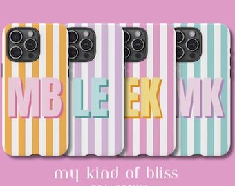 Striped Monogram Phone Case, Preppy Initialed Cover