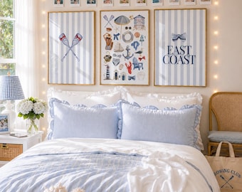 East Coast Dorm Prints Coastal Granddaughter Wall Art Set Hamptons Old Money Dorm Decor Nantucket College Move In Above Bed Preppy Blue Art