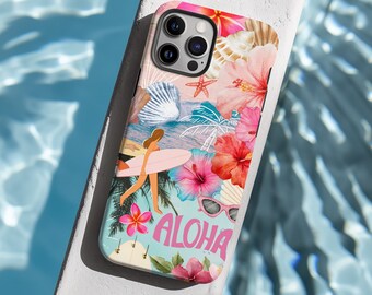 Coconut Girl Beach Summer Collage Phone Case Scrapbook Seashell Surf iPhone 15 14 13 12 11 Pro Max Plus X Samsung S24 S23 S22 Google Pixel