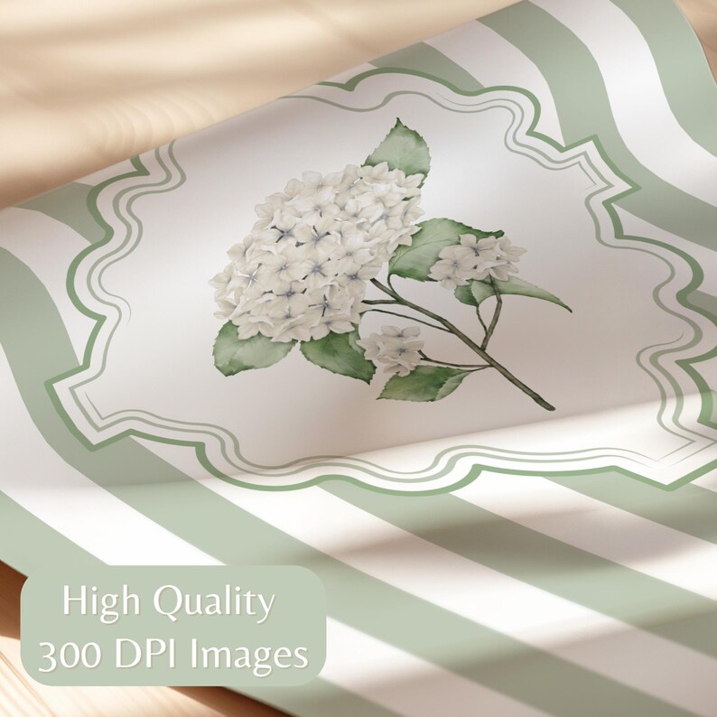 Sage Hydrangea Set of 3 Prints Custom Letter Printable Coquette Girls ...