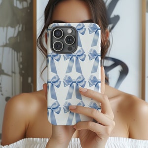 Coquette Phone Case Blue Bow Collage Ribbon Something Blue Cute iPhone 15 14 13 12 11 Pro Max Plus Samsung Galaxy S24 S23 S22 Google Pixel image 2