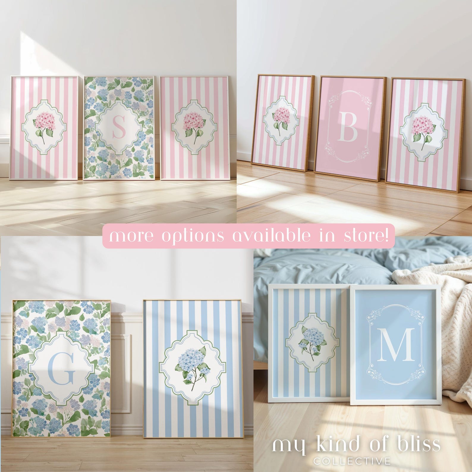 Sage Hydrangea Set of 3 Prints Custom Letter Printable Coquette Girls ...