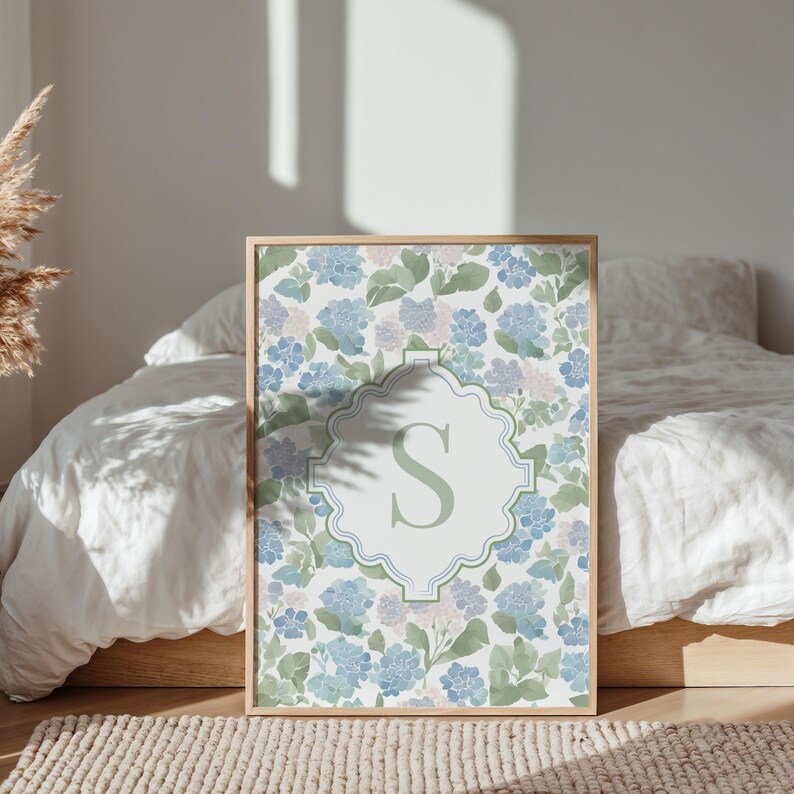 Sage Hydrangea Set of 3 Prints Custom Letter Printable Coquette Girls ...