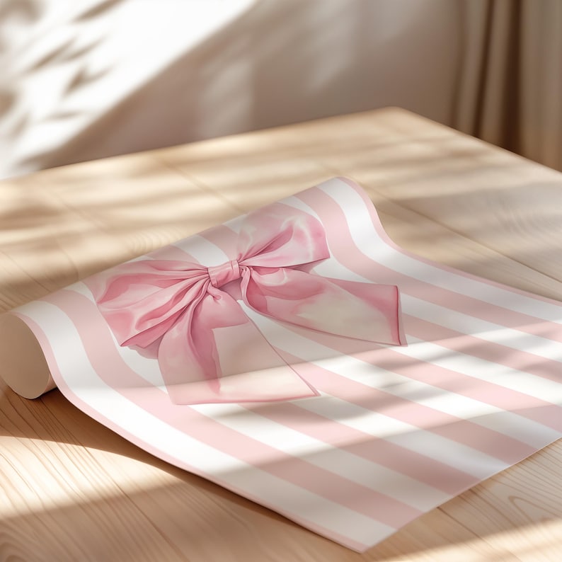 My cute coquette pink bow print. The bow has a watercolour look to it. This print has white and pink stripes in the background with a large pink bow in front. Perfect for a nursery, bedroom, dorm room, apartment or a gift for a bff, daughter, sister.