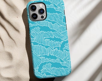 Blue Waves Phone Case Collage Beach Ocean Coconut Girl Tough iPhone 15 14 13 12 11 Pro Max Plus Samsung Galaxy S24 S23 S22 Google Pixel