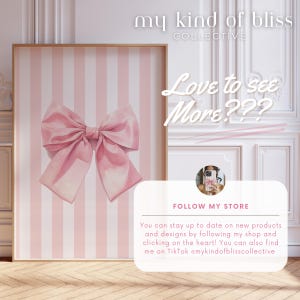 My cute coquette pink bow print. The bow has a watercolour look to it. This print has white and pink stripes in the background with a large pink bow in front. Perfect for a nursery, bedroom, dorm room, apartment or a gift for a bff, daughter, sister.