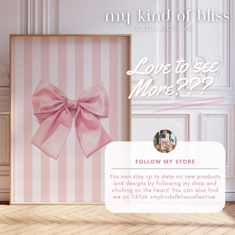 My cute coquette pink bow print. The bow has a watercolour look to it. This print has white and pink stripes in the background with a large pink bow in front. Perfect for a nursery, bedroom, dorm room, apartment or a gift for a bff, daughter, sister.