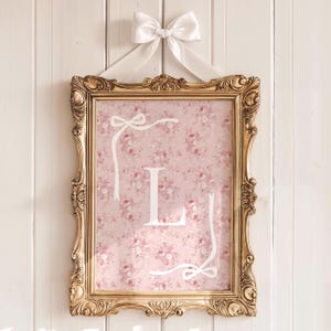 Chinoiserie Custom Letter Print Floral Monogram Wall Art Girly Toile Poster Coquette Bow Vintage Nursery Printable Cute Personalized Initial