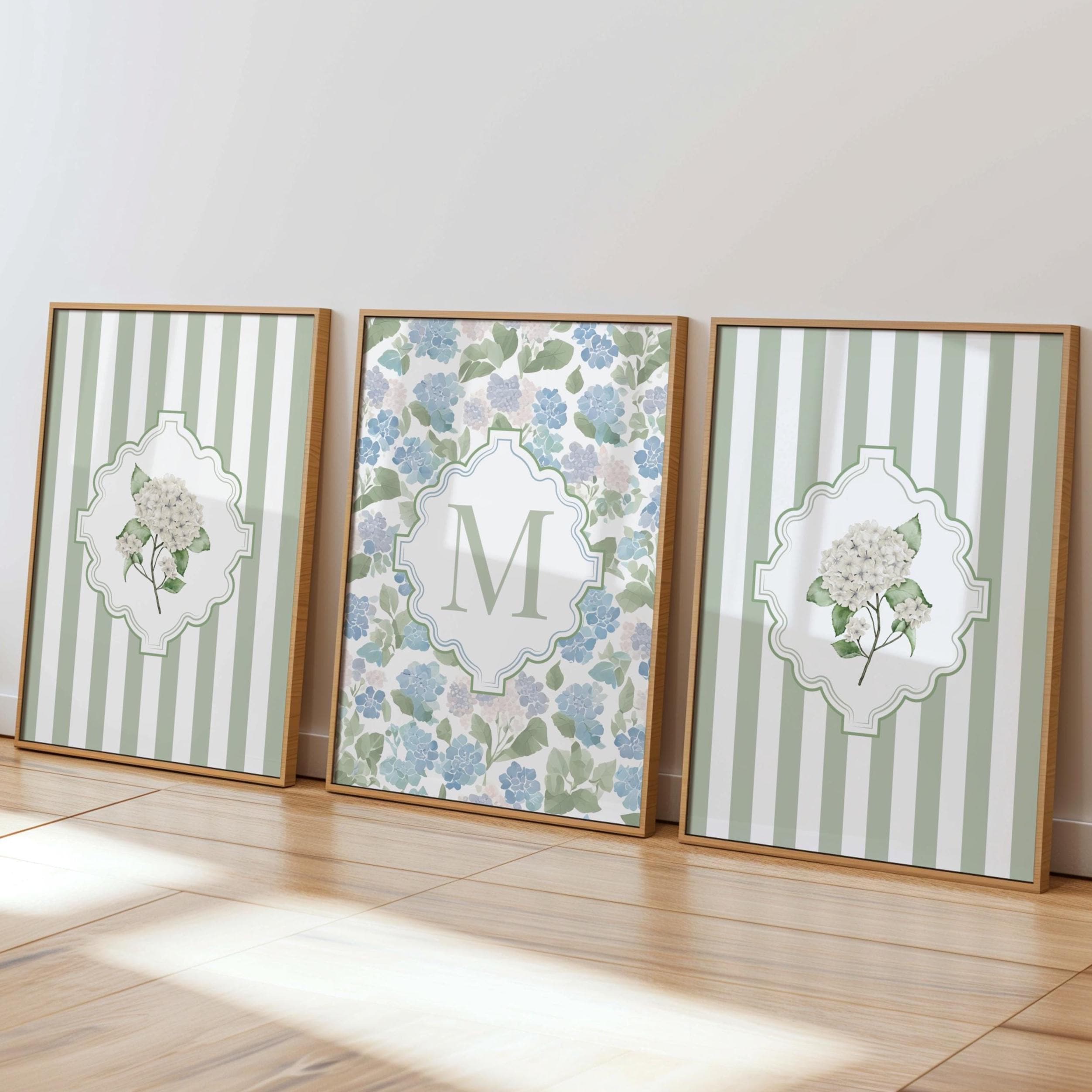 Sage Hydrangea Set of 3 Prints Custom Letter Printable Coquette Girls ...