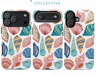 Beachy Phone Case Cute Girly Seashell Cell Cover Coconut Girl Summer Collage iPhone 17 Air 16 15 14 13 12 Pro Plus Pixel 9 8 7 Samsung 25 24