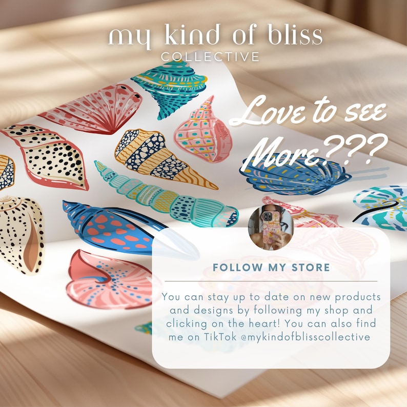 Featured here is my Colorful Seashell Digital Print. It features a collage of colourful hand illustrated seashells with bold patterns on a white background. Perfect for coconut girls, beach lovers, bar carts, kitchens, dorms, bedrooms, roommate gifts