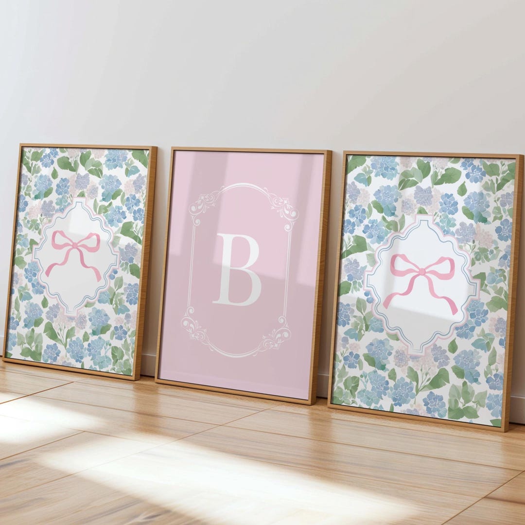 Hydrangea Set of 3 Custom Letter Prints Pastel Bow Poster Printable ...