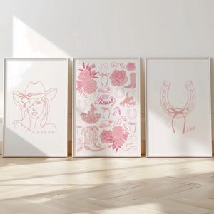 Láminas de vaquera rosa, decoración vaquera coqueta (descarga digital), decoración para dormitorio de hija adolescente, arte de pared sureño con un toque femenino