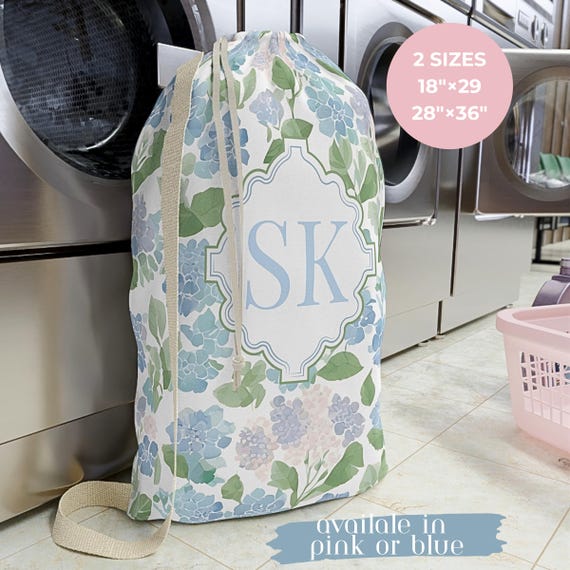 Monogram Laundry Bag Personalized Dorm Laundry Hamper College Girl Gift Teen Girl Travel Laundry Bag Preppy Hydrangea Dorm Essential Cute