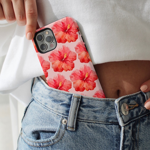 Red Hibiscus Phone Case Preppy Aesthetic Coconut Girl Beachy Hawaiian Flower iPhone 16 15 14 13 12 11 Pro Max Plus Samsung 25 24 Pixel 9 8 7