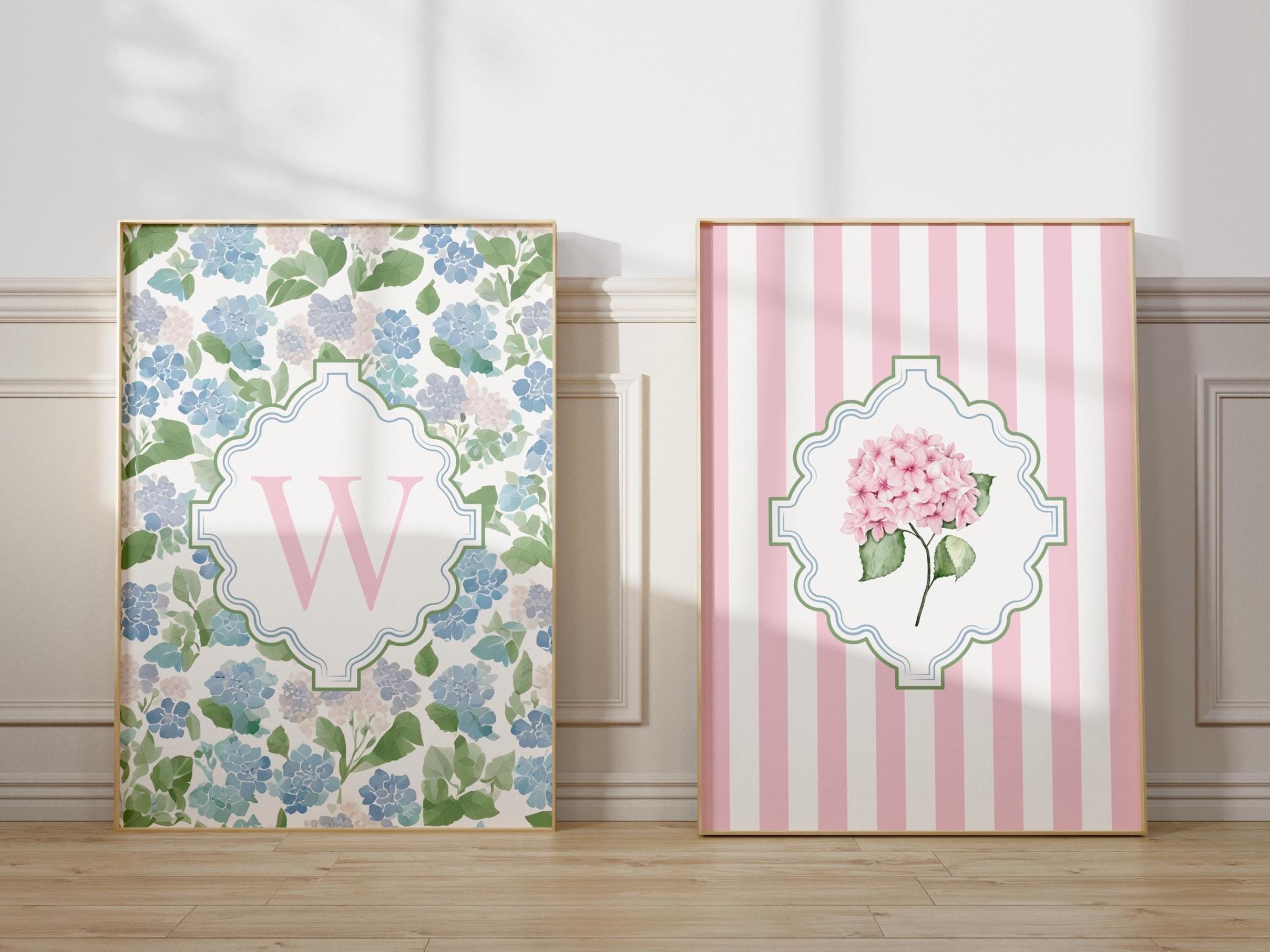 Hydrangea Set of 3 Prints Custom Letter Printable Monogram Coquette ...