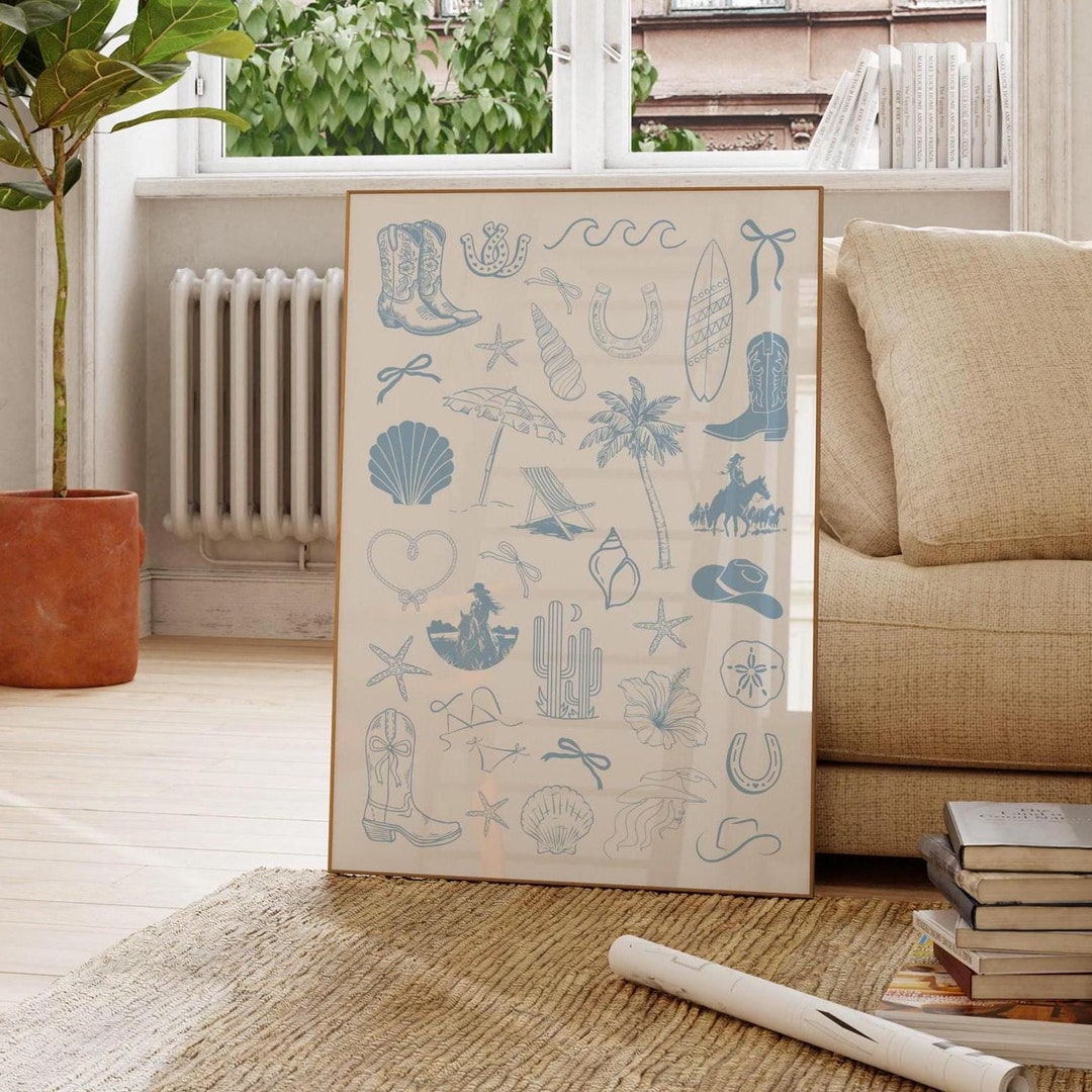 Coastal Cowgirl Print Surf Poster Surfboard Wall Art Beachy Room Decor ...
