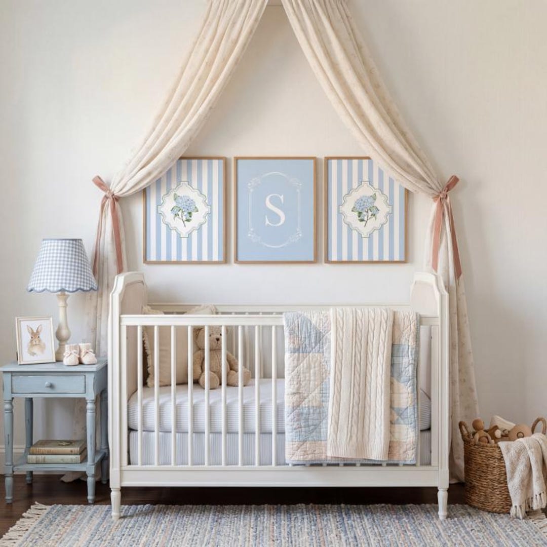 Personalized Nursery Wall Art Blue Hydrangea Prints Baby Girl Room ...