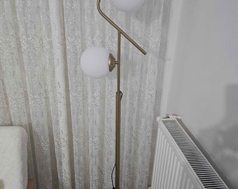 Lampada da terra antica a 2 pezzi con vetro bianco moderno, soggiorno, camera da letto