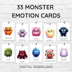 Monster Emotion Cards – Understanding Emotions | Montessori Learning Cards for Kids | Digital Download Feelings & Emotional Development