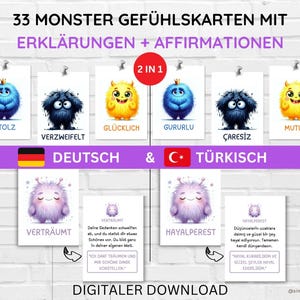 33 Gefühlskarten mit Erklärungen + Affirmationen Deutsch Türkisch Zweisprachig Montessori Lernkarten, Gefühle & Entwicklung , Emotionskarten