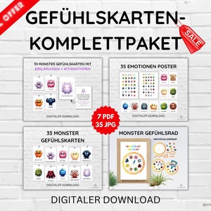 Gefühlskarten Komplettpaket für Kinder – Emotionen verstehen&ausdrücken mit Monster-Motiven | Karten, Poster, Gefühlsrad| PDF zum Ausdrucken