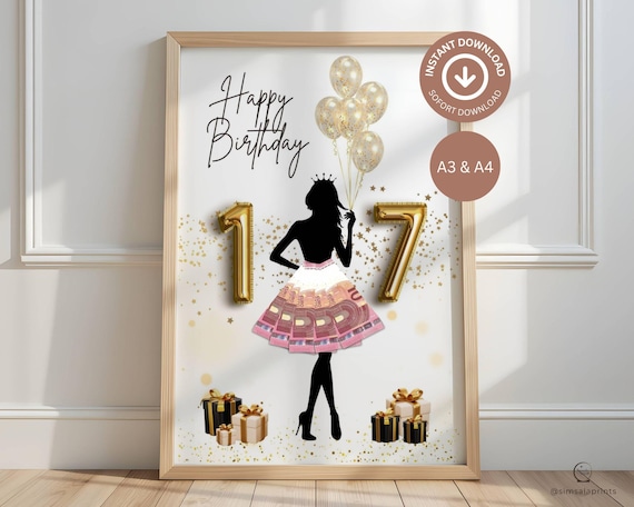 Geldgeschenk zum 17. Geburtstag – DIY-Vorlage | PDF zum Ausdrucken | Für beste Freundin | Mädchen | Frau | Last Minute Geschenk