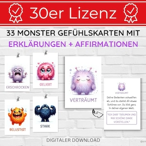 Patente da 30 carte – 33 carte delle emozioni con spiegazioni e affermazioni per bambini (PDF) | Capire le emozioni | Per l'asilo nido | Scuola | Terapia