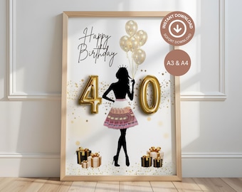 Cash gift for a 40th birthday – DIY template | PDF to print | For best friend | Girl | Woman | Last-minute gift