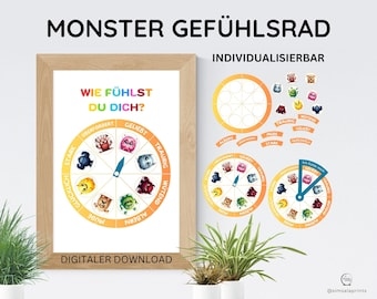 Emotions Wheel for Kids (PDF) | Monster Emotions Wheel (Printable) | Learning Emotions in Montessori Kindergarten