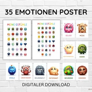 35 Monster Emotionen Poster Set – Emotionen verstehen | Montessori Lernkarten für Kinder | Digitaler Download für Gefühle  | Emotionskarten
